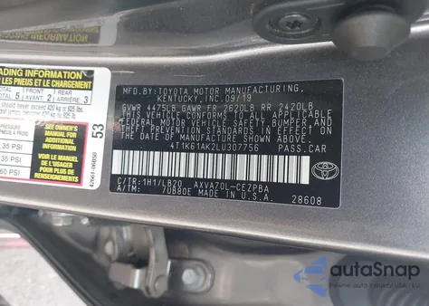 2020 Toyota Camry Xse из США, поврежденный, VIN 4T1K61AK2LU307756